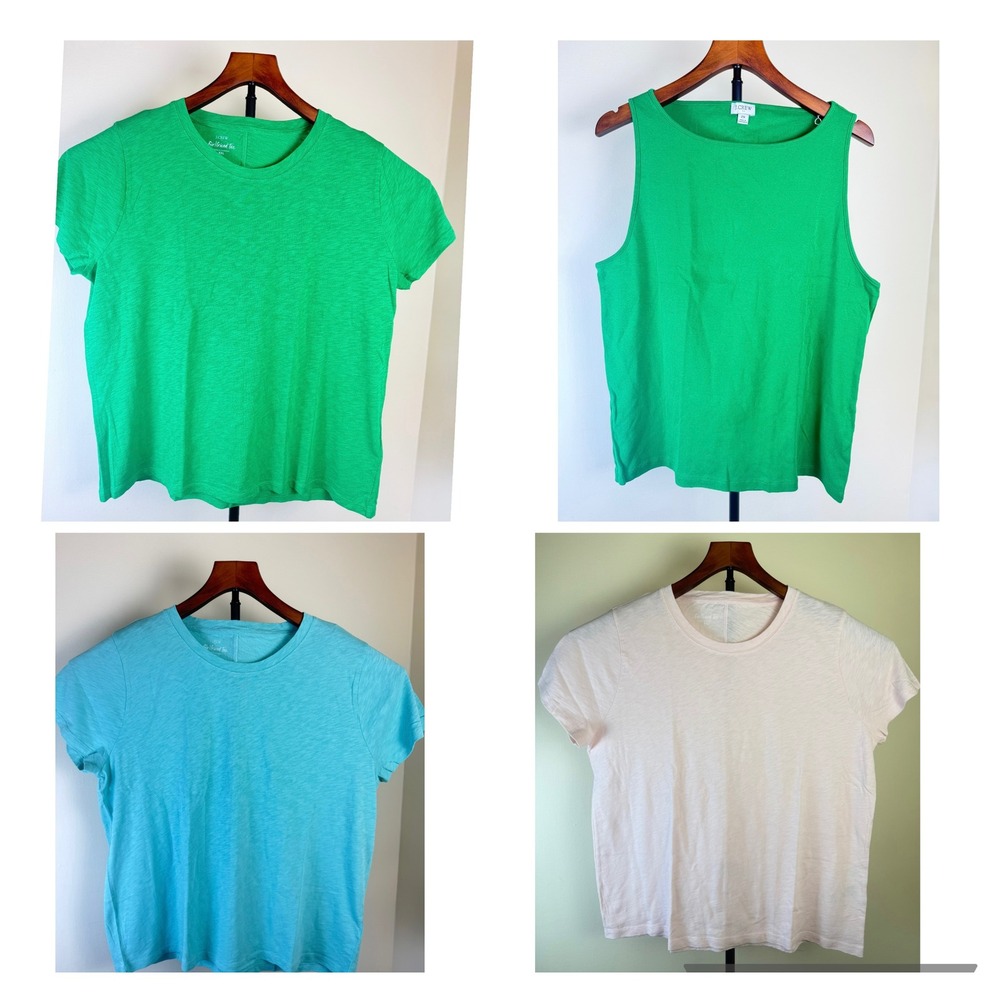 BUNDLE  J.Crew Womens Cotton Girlfriend Tees‎ Tank Top XXL Green Blue Pink Soft